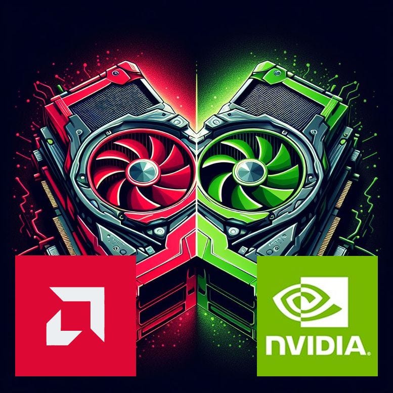 AMD vs NVDA GPUs. Dall-E generated art.