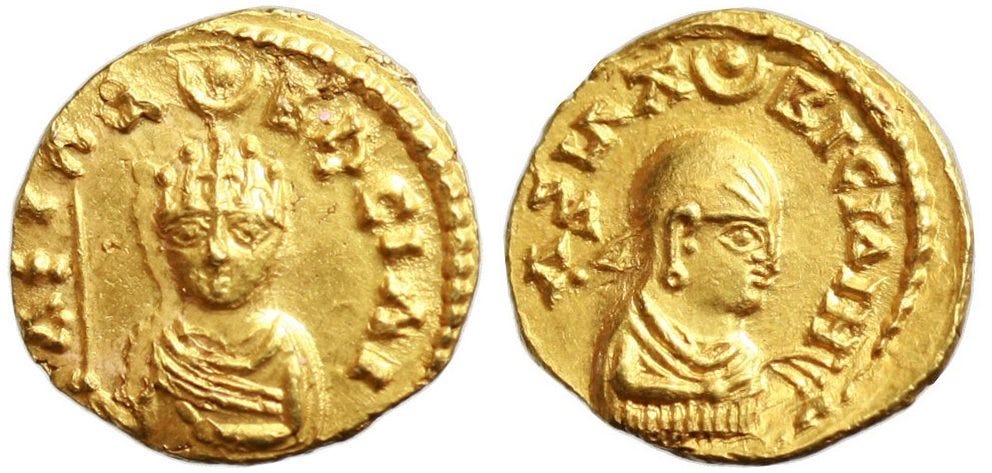 12mm gold coin noteworthy for Aphilas' frontal position.