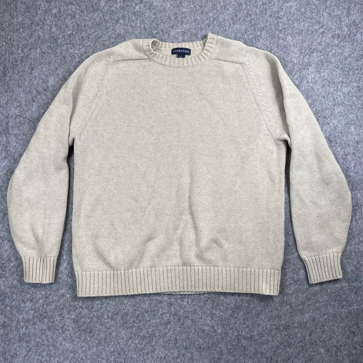 Lands’ End Sweater Mens Large Beige Cotton Preppy Academia Made In Japan Vintage - Picture 1 of 4