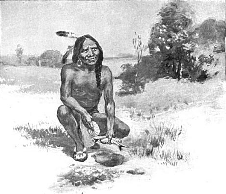 undefinedSquanto demonstrates how to fertilize a garden. Sketch by Garland Armor Bricker, 1911