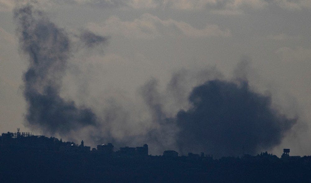 Smoke rises to the sky after an explosion on an area at the Palestinian-Lebanese border of the al-Jalil region, occupied Palestine, Sept. 17, 2024. (AP)