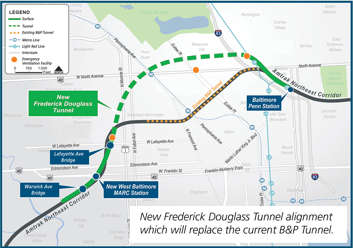 Graphic showing new Frederick Douglass Tunnel Alignment