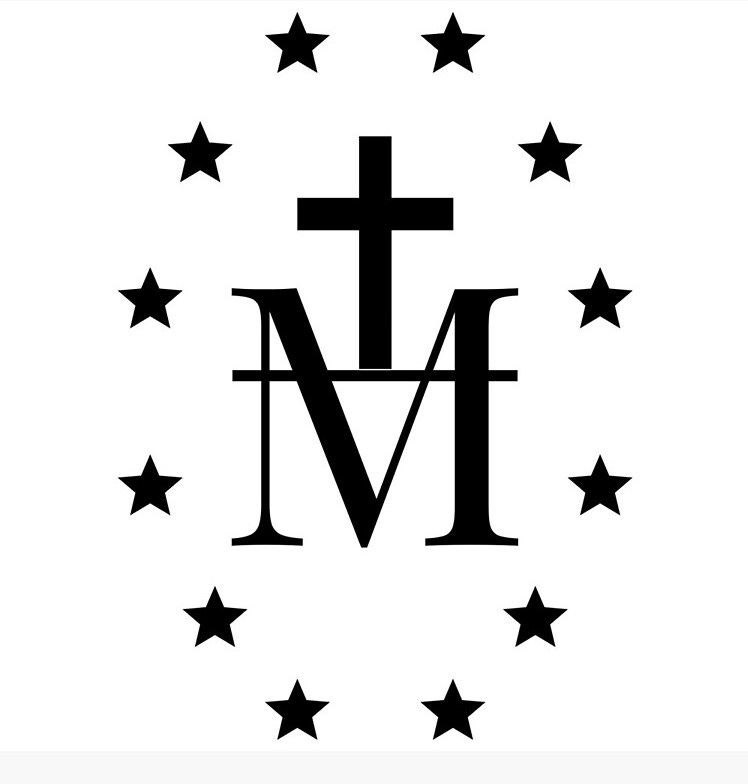 Cross and M for Jesus and Mary surrounded by 12 stars