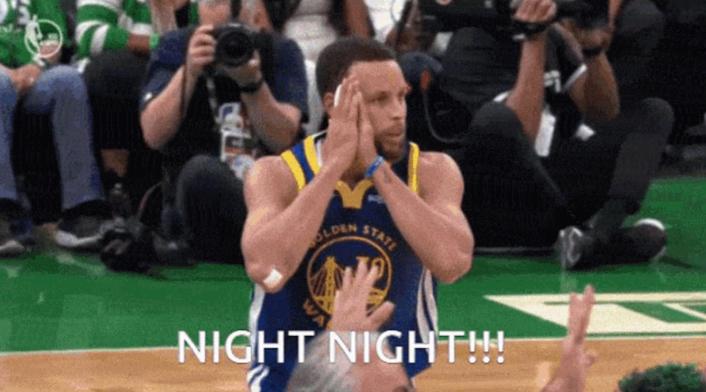 Warriors Stephen Curry doing signature night night move.