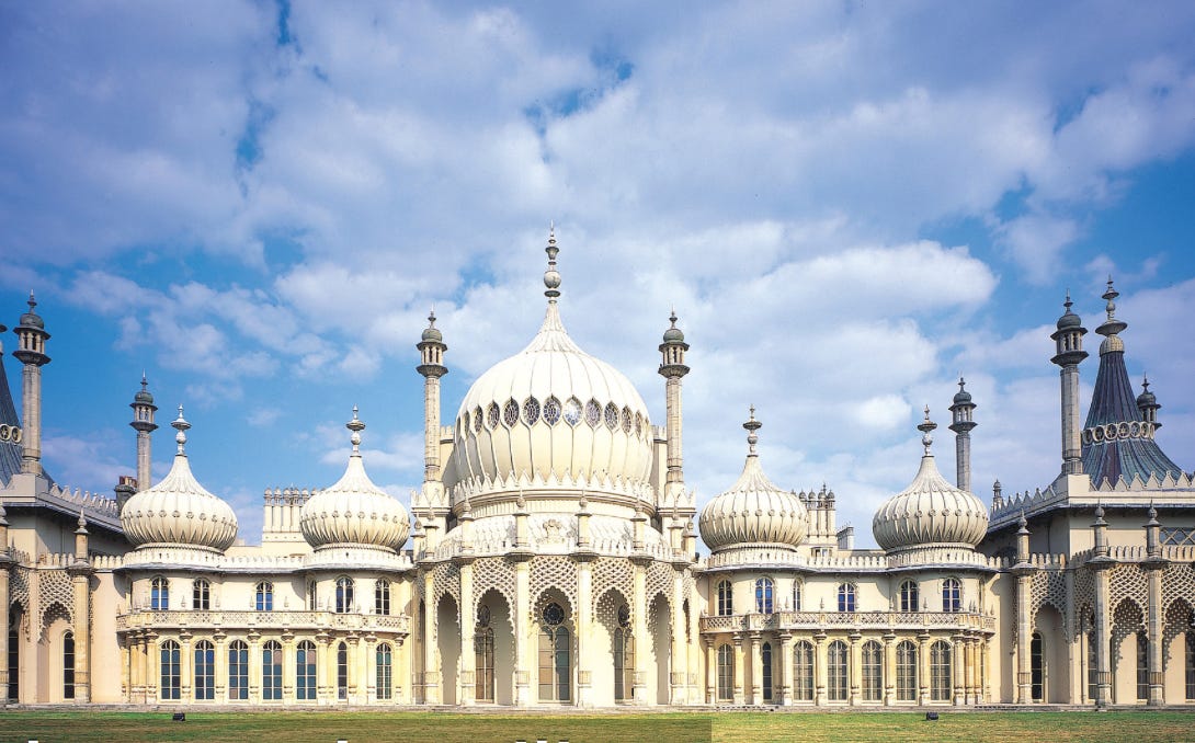 The Royal Brighton Pavillion, built as a seaside pleasure palace for King George IV and extended into the splendid Oriental wonder that we see today by architect John Nash in 1815.