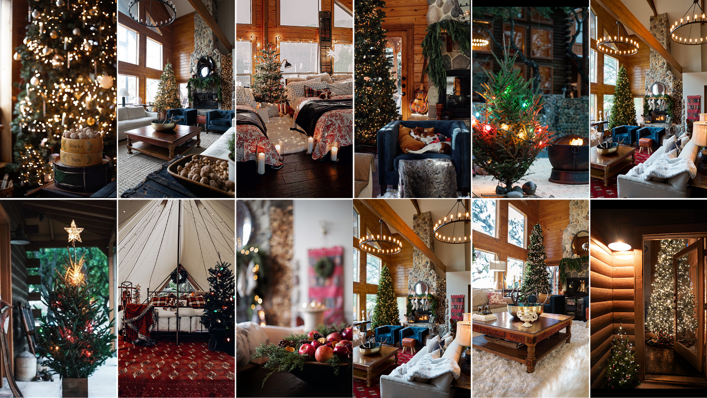 A cozy Christmas living room with a decorated tree, layered textiles, and warm lighting for festive styling tips