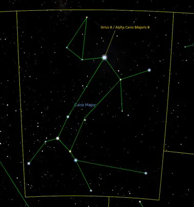 Sirius B location in the constellation of Canis Major
