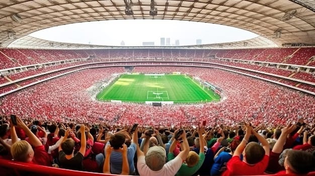 Um estádio cheio de pessoas com assentos vermelhos e a palavra méxico no  topo | Foto Premium