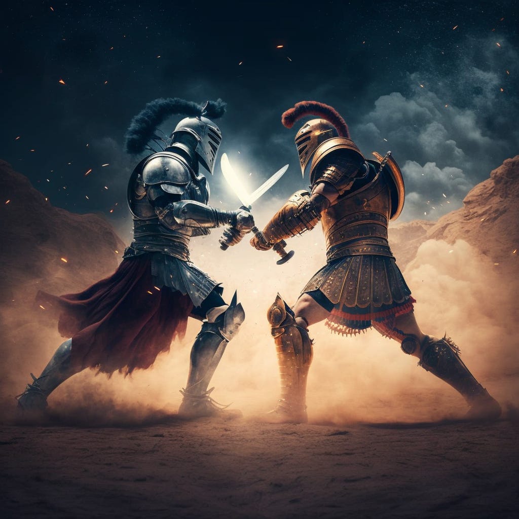 a Battle of a couple of gladiator' in the space