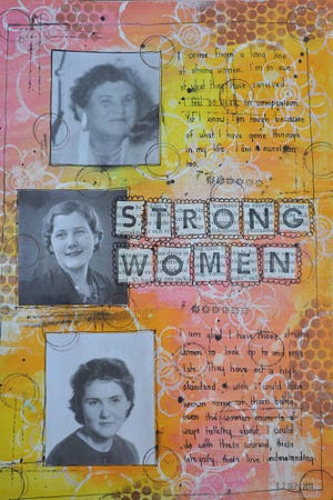 Stong Women art journal page by Carin Cullen artfullycarin.com interviewed at www.LearnExploreShare.com