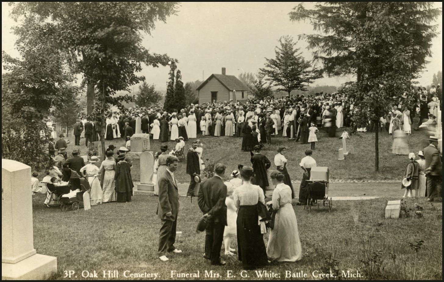Ted Wilson on Twitter: "Photo: Ellen White's burial at a cemetery in Battle  Creek, Michigan. Credit: Center for Adventist Research  https://t.co/QjfJMvFq2g" / Twitter
