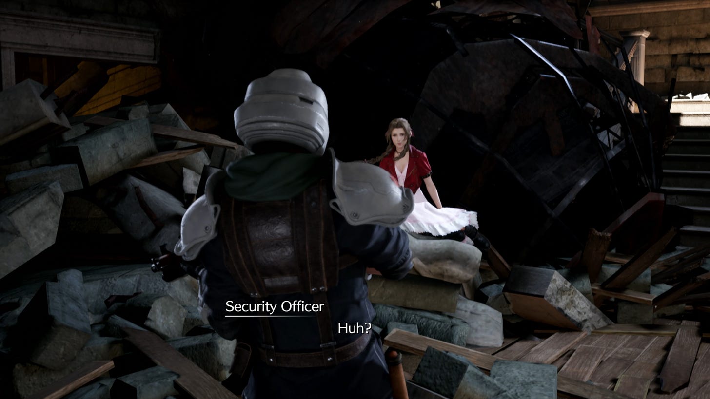 The security officer is pushed back by the Whispers but doesn't see them (church in the sector 5 slums in chapter 8)