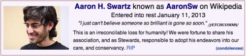 Aaron Swartz Wikipedia memorial
