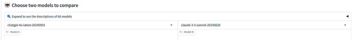 LMSYS Chatbot Arena side-by-side model selection