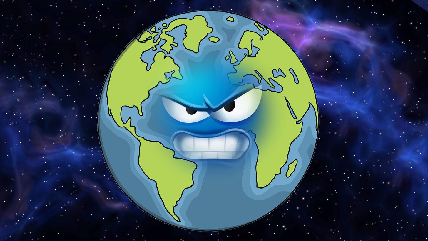 Planet earth angry and frowning.