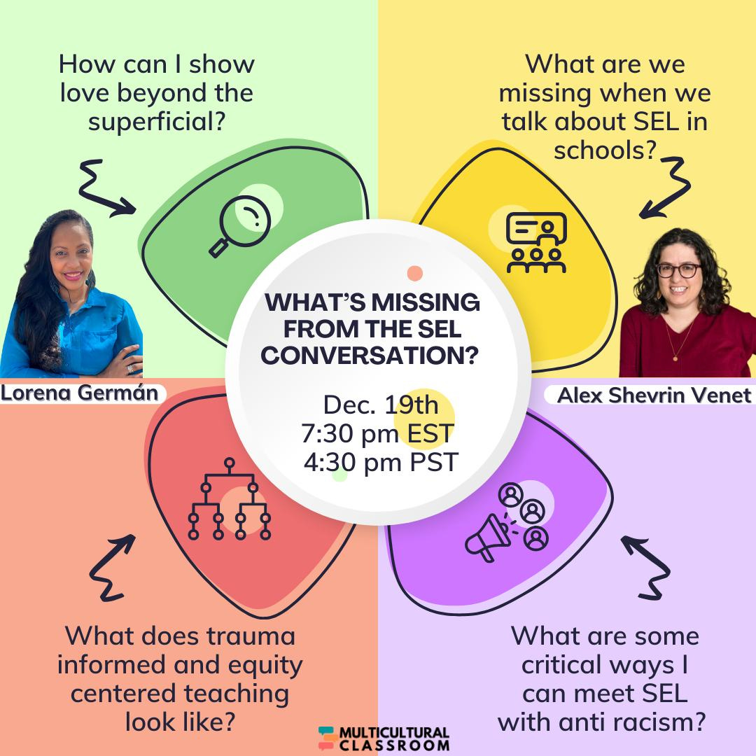 Promotional graphic for the webinar "What's missing from the SEL conversation?" All details in graphic are available at the link except for the time/date which is December 19, 2023 at 7:30pm EST/4:30pm PST