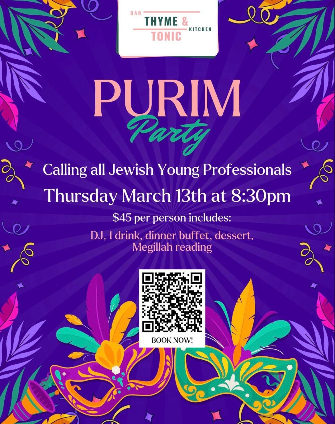 thyme & tonic purim party