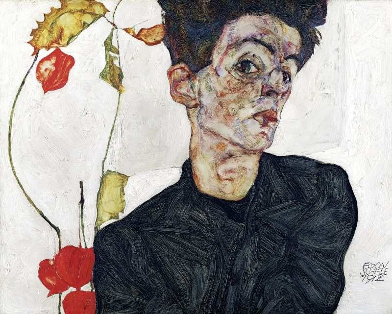 Self-Portrait with a Chinese Lantern Plant by Egon Schiele, 1912, Leopold Museum