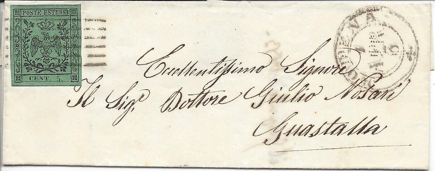 1853 simple letter sent internally in Modena