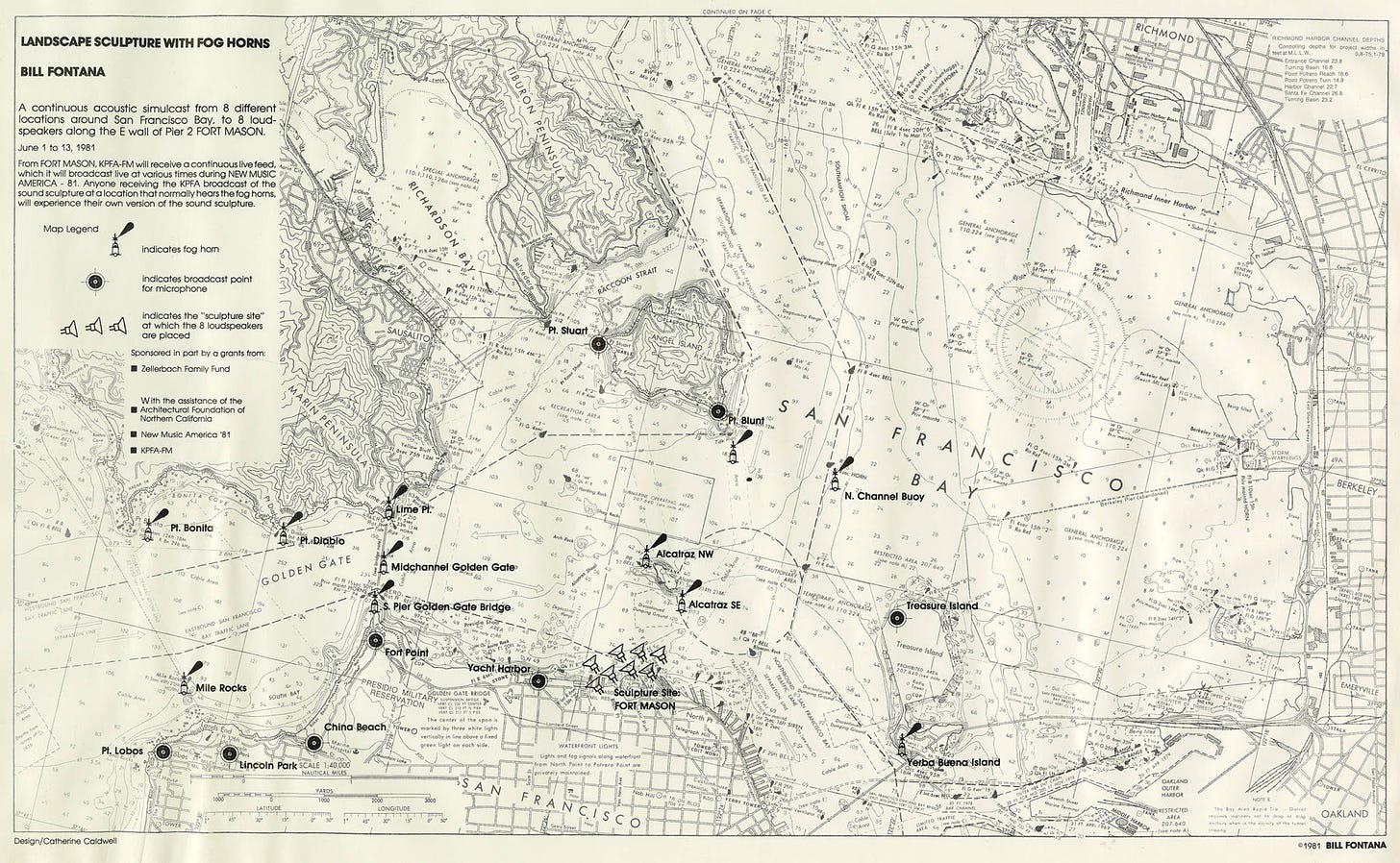 Project ephemera from 'Landscape Sculpture with Foghorns,' June 1981; Design by Catherine Caldwell.