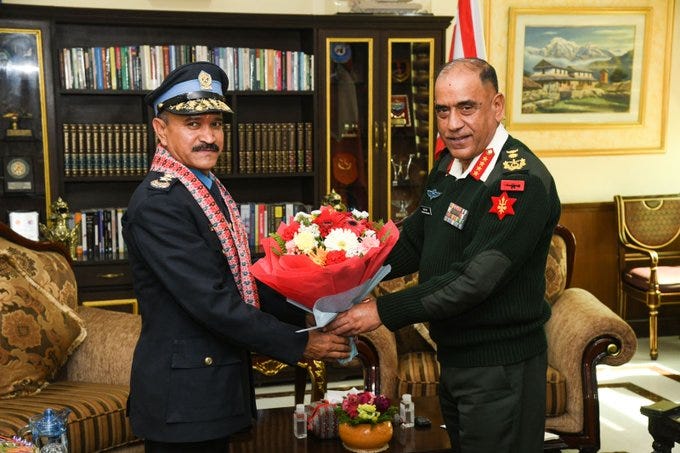 Chief of the Army Staff Gen Prabhu Ram Sharma congratulated the newly appointed Inspector General of Nepal Police Basanta Bahadur Kunwar at the office of the COAS and wished him a successful tenure.