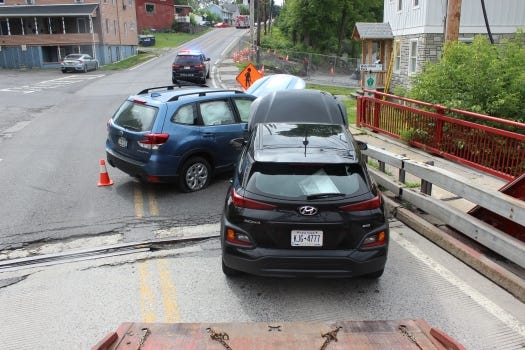 A two-car collision at the bridge on U.S. Route 9W in Saugerties Wednesday, June 28, 2023. (Photo courtesy of the Saugerties Police Department)