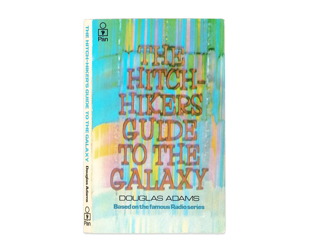 Photograph of 'The Hitchhiker's Guide to the Galaxy' first edition paperback book.