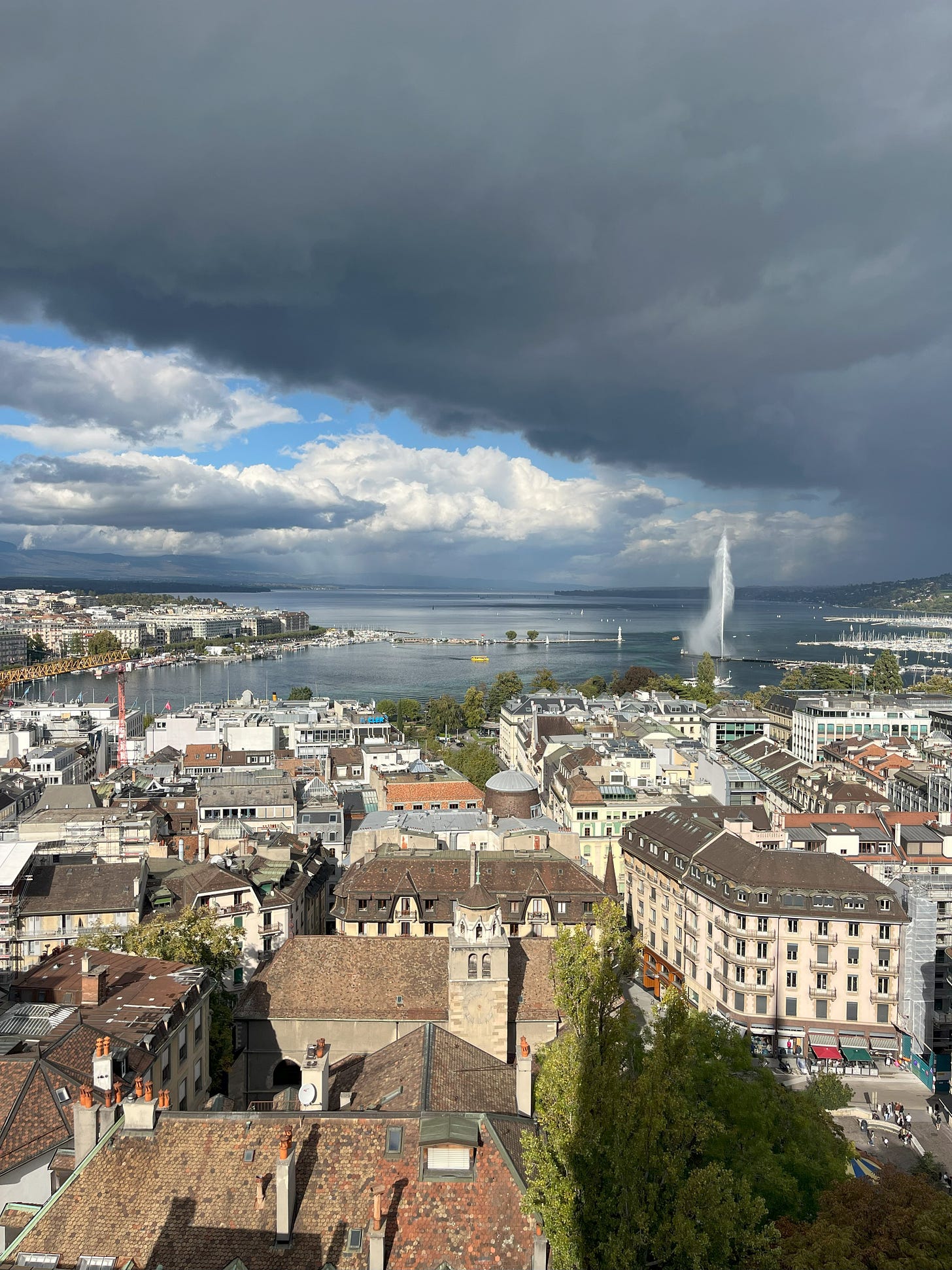 a view from St Peter's church over lake geneva
