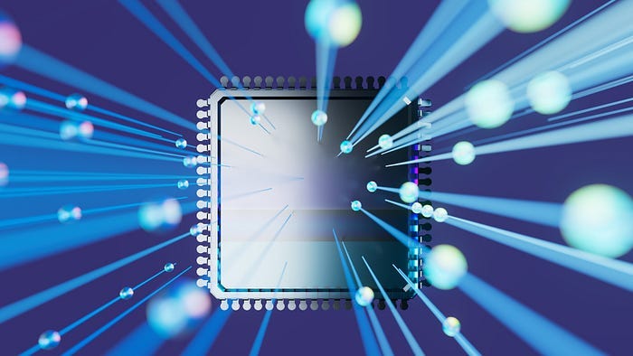 Digital art of a microchip on a blue background, representing online algorithms. Digital art of a microchip on a blue background, representing online algorithms.
