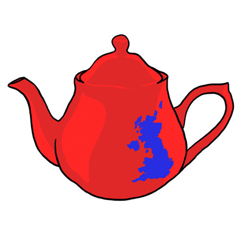 Illustration of a red kettle, with a blue map of the UK on its side.