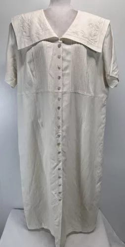 Vtg Positive Attitudes Linen Blend Maxi Dress Sz 22W Plus Ivory Sailors Collar - Picture 1 of 8