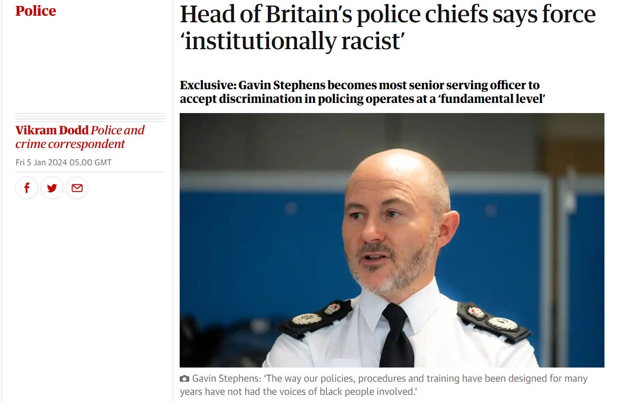 Head of Britain’s police chiefs says force ‘institutionally racist’ | Police | The Guardian
