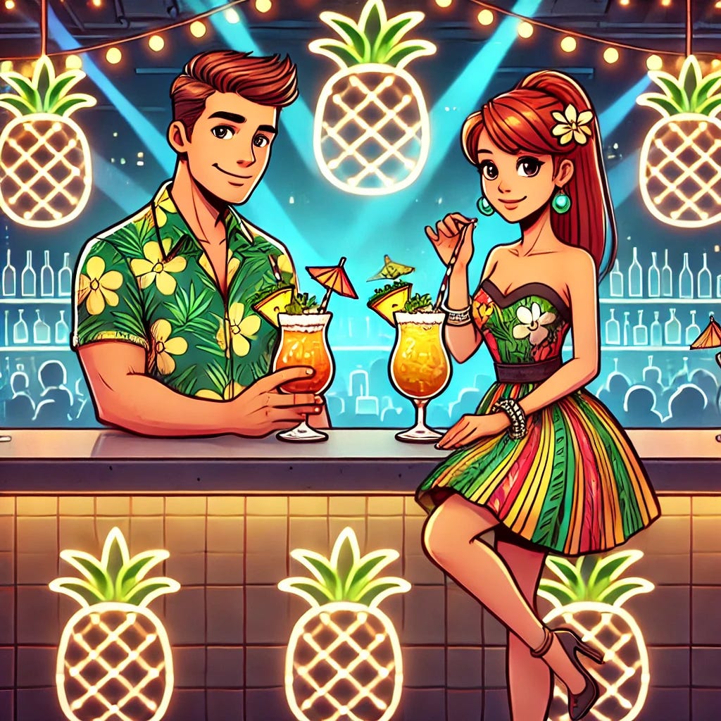 Couple in a pineapple themed bar.