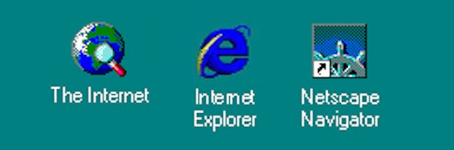 Internet Explorer and Netscape Navigator icons in 1996
