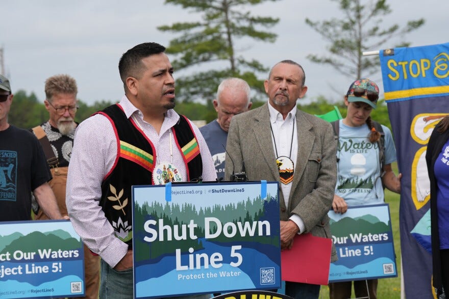 Bad River Band of Lake Superior Chippewa tribal council member Mike Wiggins, Jr. was one of the speakers at a press conference held before the U.S. Army Corps of Engineers hearing began.