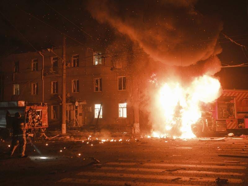 Residential buildings, stores, a medical facility and cars were damaged in the attack on Kharkiv. (AP PHOTO)