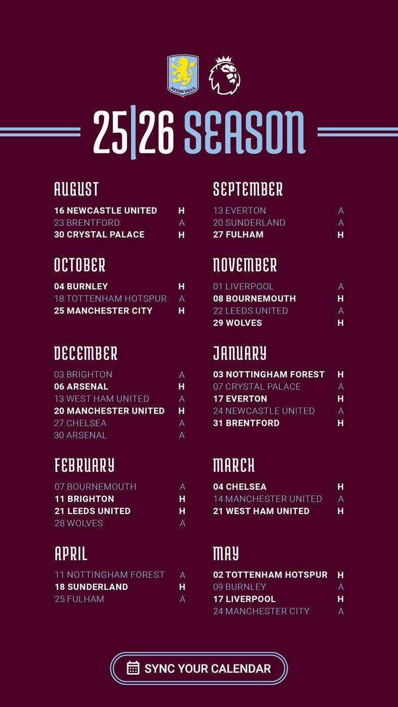 Aston Villa fixtures