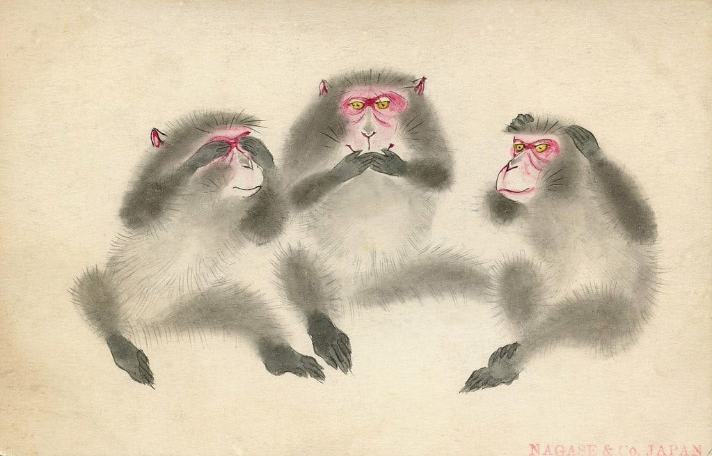 The Three Wise Monkeys 1912 | A hand-drawn postcard from 191… | Flickr