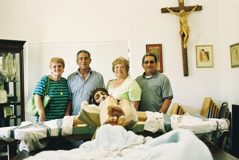 These two couples were married in front of this crucifix before it was removed in the 1960s