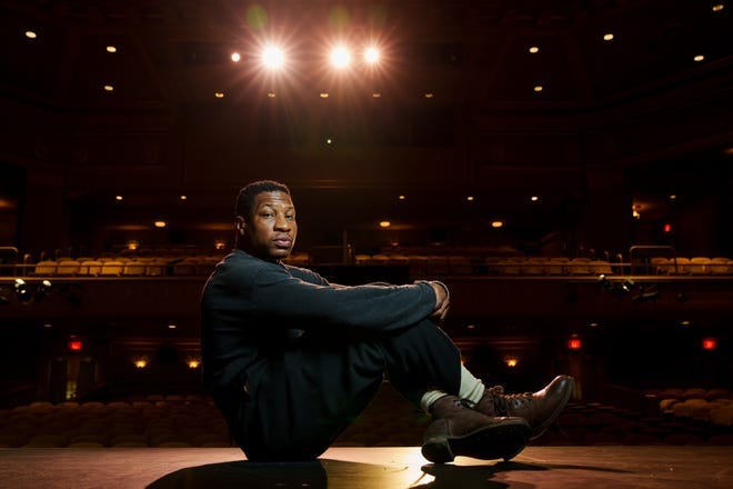 "Devotion" star Jonathan Majors poses for a portrait at the Paramount Theater in Charlottesville, Va., during the Virginia Film Festival.