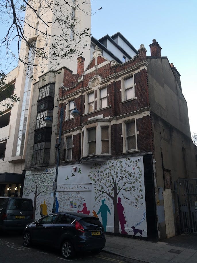 Victorian building with mural