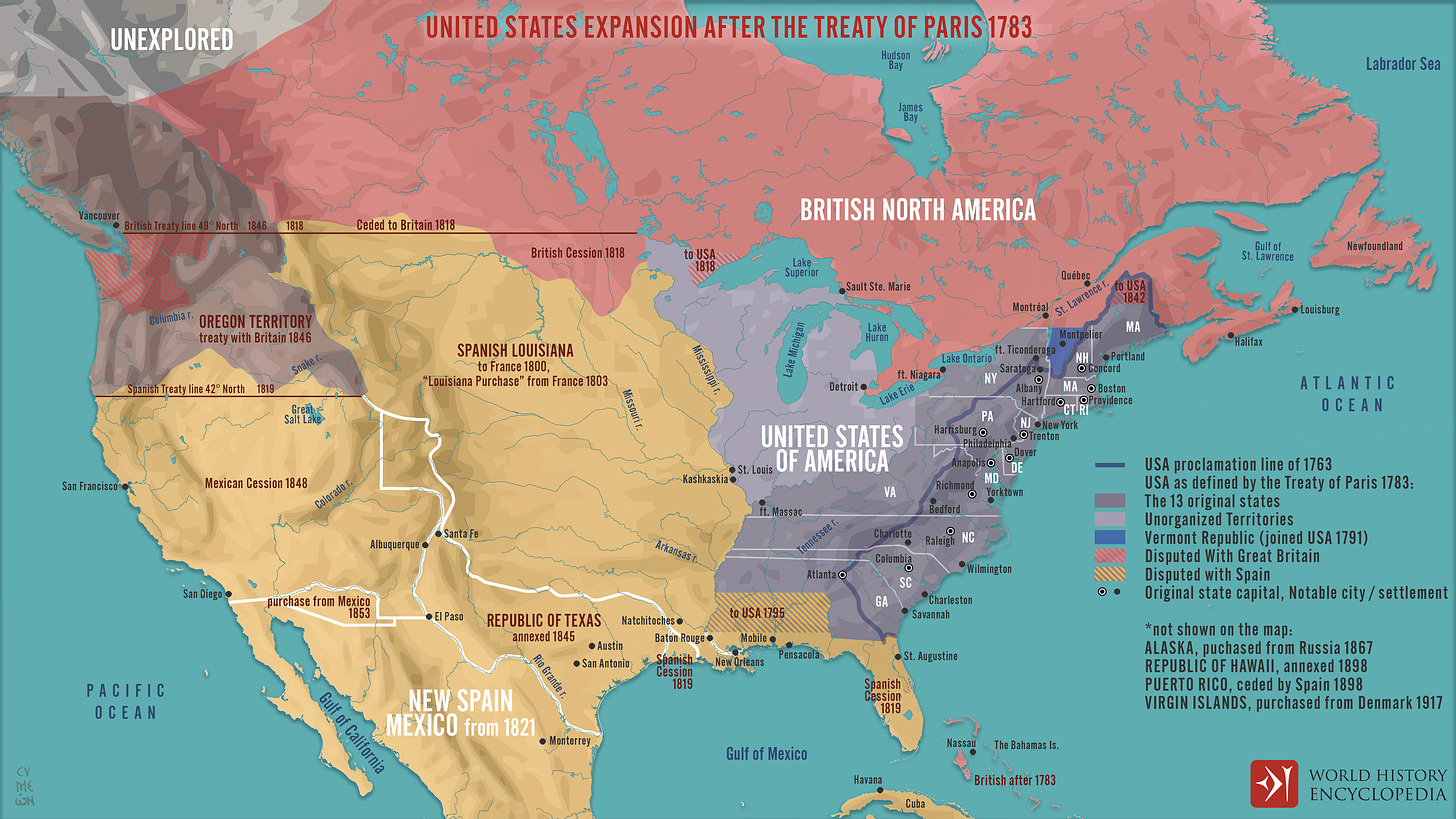United States Expansion after the Treaty of Paris in 1783 (Illustration) -  World History Encyclopedia