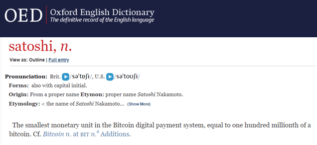 Oxford English Dictionary adds Satoshi and cryptocurrency to its database