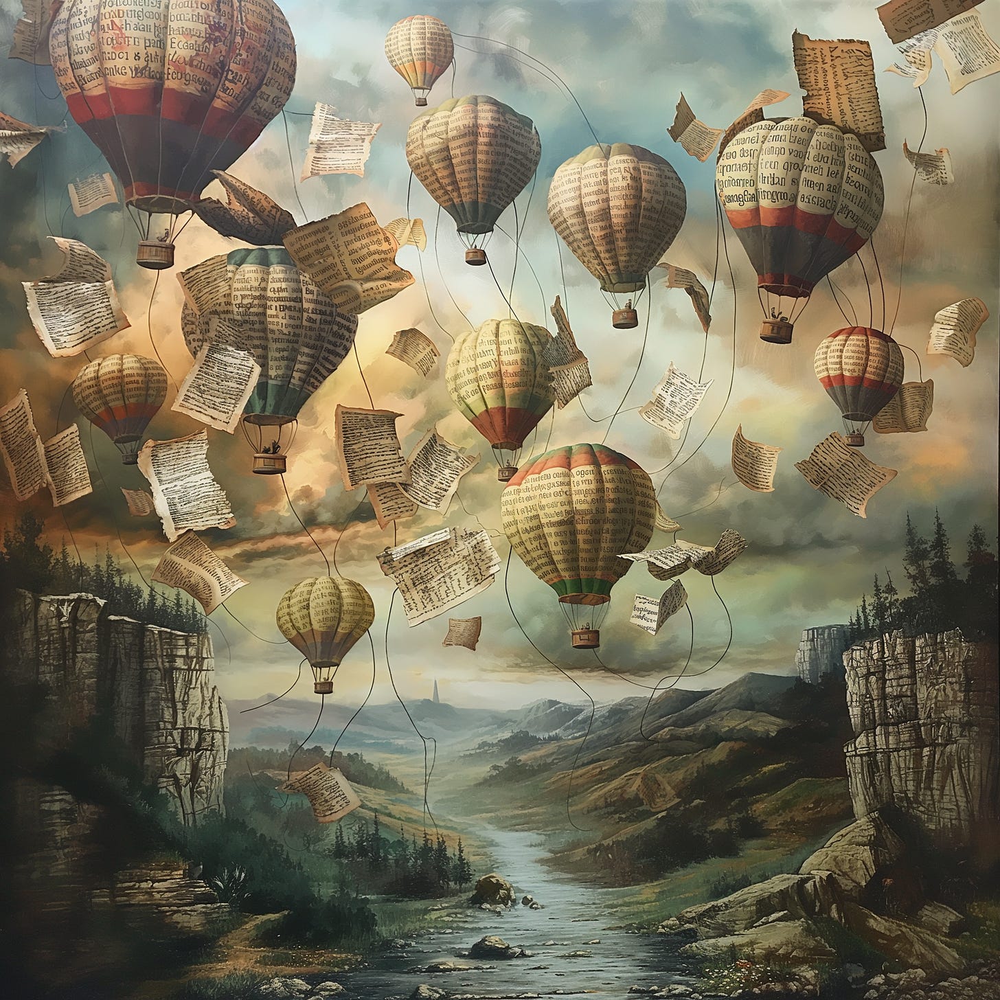 Hot air balloons of identities, words of no meaning; valleys