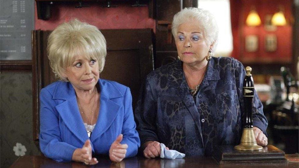 Barbara Windsor as Peggy Mitchell and Pam St Clement as Pat Butcher