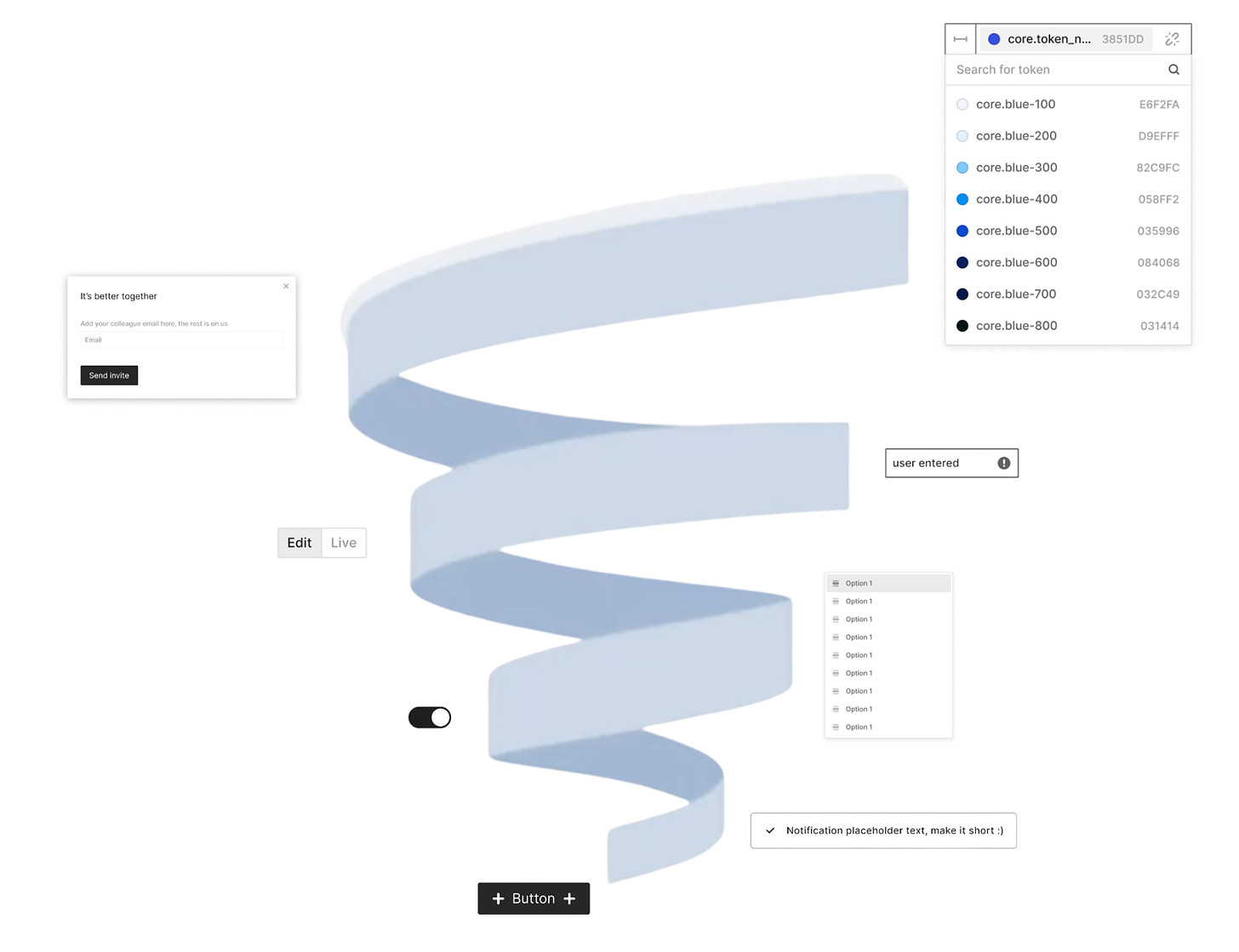 A Design System starts with a button, and grows to forms, navigations, pages and templates with the Spiral Approach