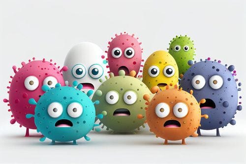 cartoon germs and viruses on white background