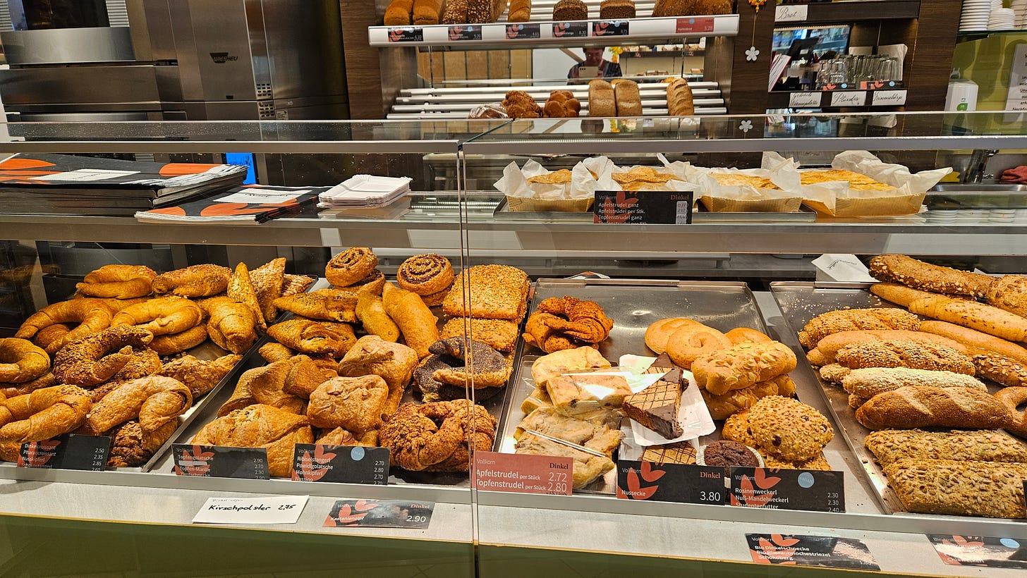 Delicious display of whole grain breads at Gradwohl Bakery in Vienna, Austria