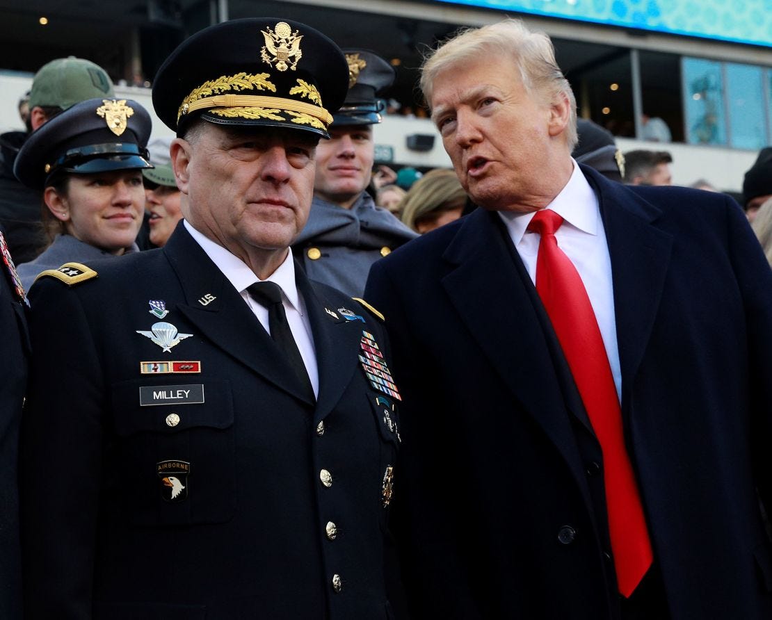 President Donald Trump and Gen. Mark Milley at the Army-Navy football game in December 2018.