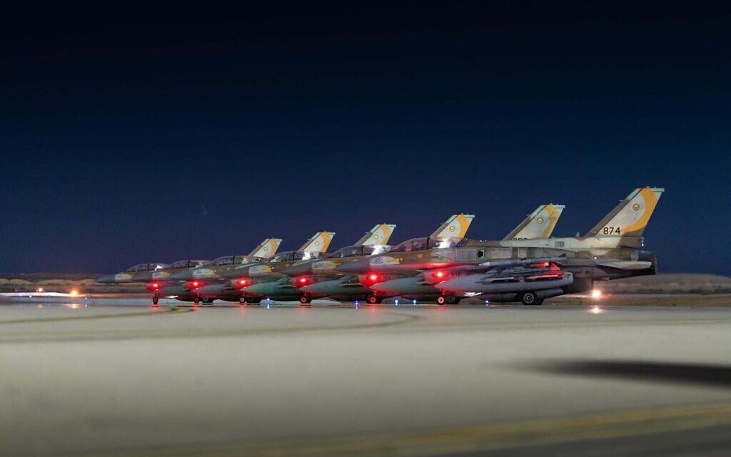 Israeli Air Force fighter jets depart for strikes in Iran, early June 13, 2025. (Israel Defense Forces) Israeli Air Force fighter jets depart for strikes in Iran, early June 13, 2025. (Israel Defense Forces)